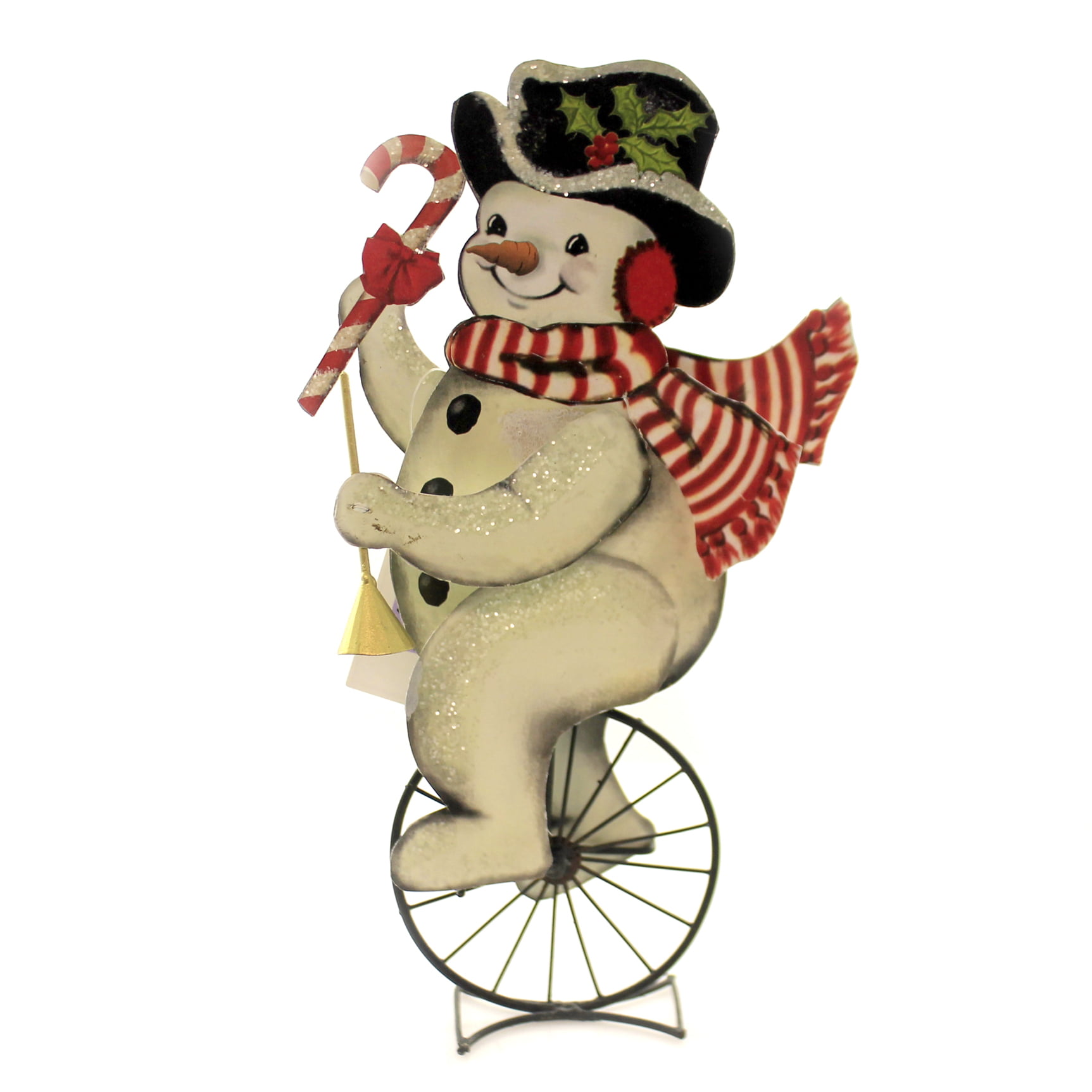 Christmas SNOWMAN ON UNICYCLE Metal Horn Candycane Scarf Tf8614 