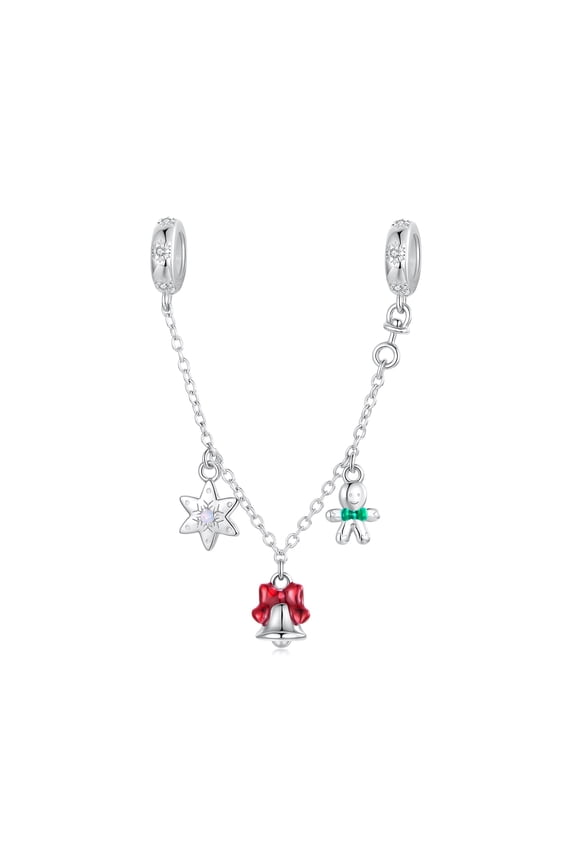 Christmas Safety Chain Charm, 925 Sterling Silver Charm