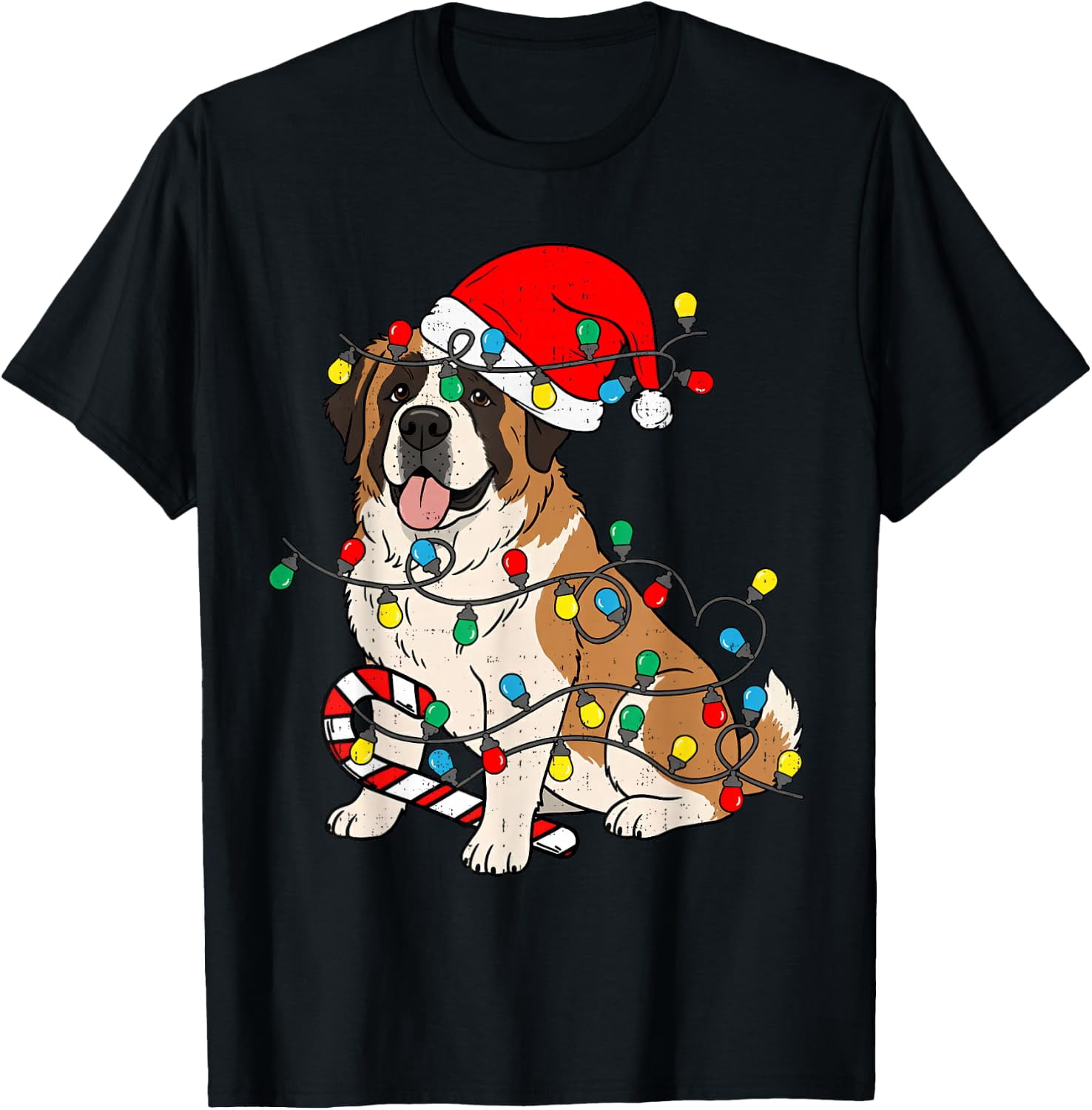 Christmas Saint Bernard Dog Lights Santa Xmas Pet Lover Graphic T-Shirt ...
