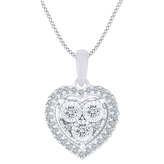 AFFY Christmas Sale 1/4 Carat White Natural Diamond Heart Pendant Necklace In Sterling Silver (0.25 Cttw)