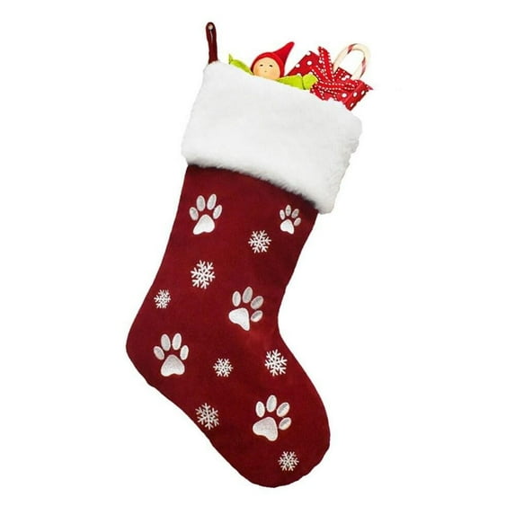 Christmas Sale! 18 inch Christmas Stocking Pet Dog Stocking Dog Paw Fireplace Hanging Stocking for Christmas Holiday
