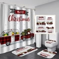 thumbnail image 1 of Christmas Sale! 4 Pcs Christmas Shower Curtain Sets with Rugs Red Truck with Xmas Tree Red Ball Farmhouse Shower Curtain Waterproof Bathroom Set with Hooks Toilet Lid Cover Bath Mat, 1 of 6