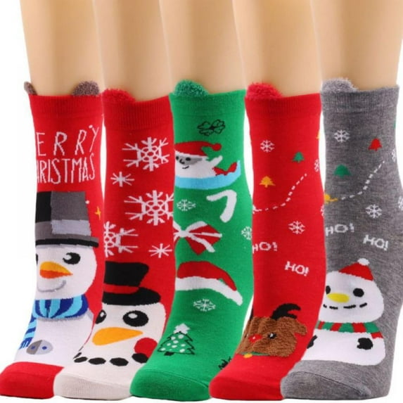 Christmas Sale! 5 Pack Womens Christmas Cotton Socks - Christmas Winter Warm Cotton Socks Knit Socks for Womens, Warm Thick Soft Cozy Socks for Girls, Winter Warm Socks