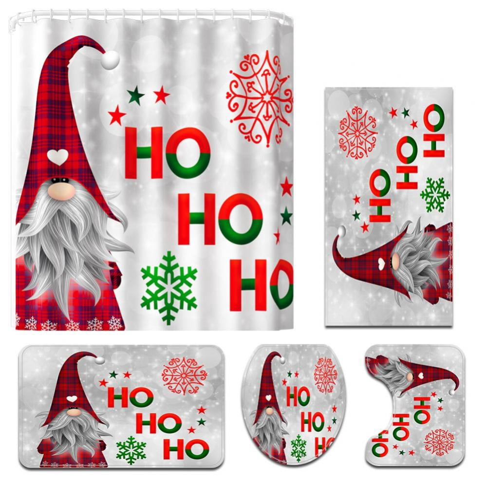 Christmas Sale! 5 Pcs Christmas Gnomes Shower Curtain Sets with Rugs ...