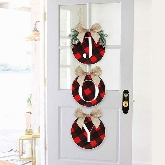 Christmas Sale! Christmas Door Decorations, Joy Sign Christmas Decor Buffalo Check Plaid Wreath for Front Door Wall Window Stair Mantle