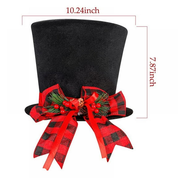 Christmas Sale! Christmas Tree Topper Hat, Retractable Xmas Tree Topper, Foldable Classic Plaid Top Hat with Large Bow for Christmas Tree Decor Desktop Ornaments Winter Holiday Party Home Decor