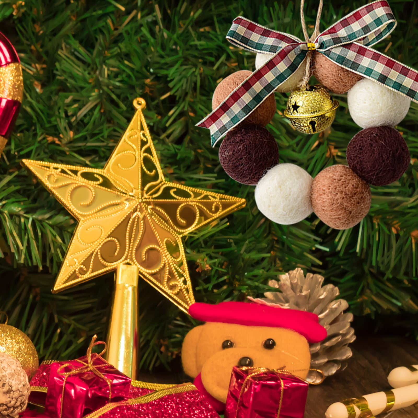 Christmas Sale,Hangs,Multi Colored Bow Wool Small Christmas Wreath With