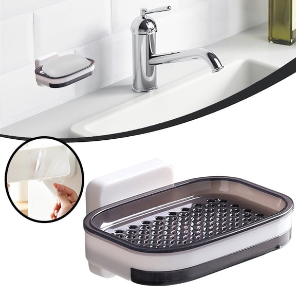 Christmas Sale, Hilingoto Bar Soap Holder for Shower, Adhesive Wall Mounted Draining Soap Dish, Removable Drip Tray, No Drill Installation Plastic Soap Box, Grey Single Layer