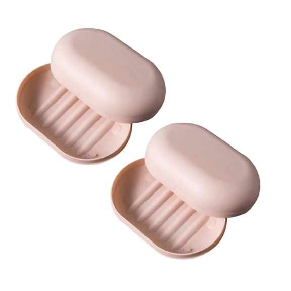 Christmas Sale, Hilingoto Shower Travel Plastic Soap Holder 2 Pack, Sealed Soap Box with Lid, Leakproof Soap Dish Storage Tray for Bathroom Travel, Pink