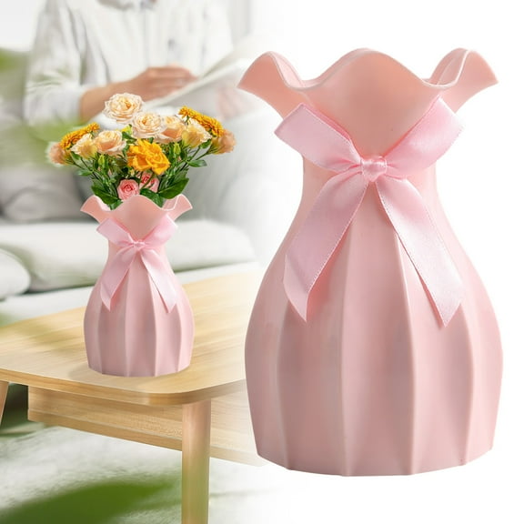 Christmas Sale! Homng Pink 1 Vase, Versatile Vase Modern Flower for Dried Arrangements Shatterproof Scratch Plastic with Bow Decoration Elegant Home White
