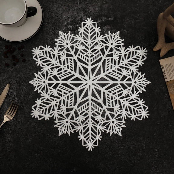 Savings! Homng S Placemat, Christmas Snowflake Place Mats Metallic Festive Vinyl Table Mat Washable for Santa Dinner Table Top Doilies Decorations 15” Diameter Hollow Out Non Slip for Decor Wedding