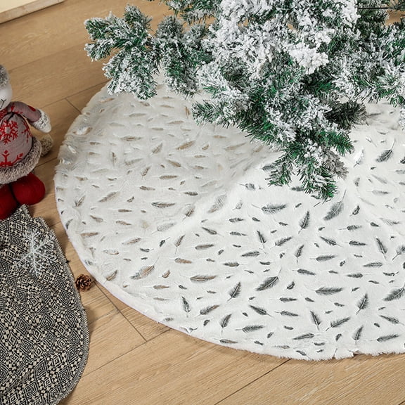 Christmas Tree Skirt 36 Inch Tree Skirt Xmas Gift Silver Feather Faux Fur Tree Skirt for Holiday Party Ceremony Christmas Tree Decorations