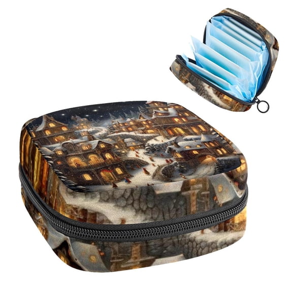 Christmas Sanitary Napkin Pouch Bag with Plush Fabric, Sponge, and Oxford Cloth Material, 4.7x6.6x6.6 in, Ideal Travel Accessory for Feminine Hygiene Products.