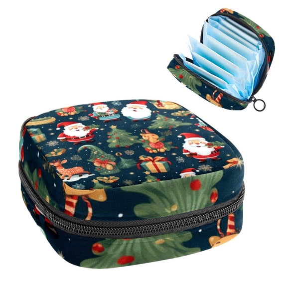 Christmas Sanitary Napkin Storage Bag Makeup Pouch for Purse, Small Sanitary Napkin Disposal Bags, in Velvet, Sponge, Oxford Fabric, 4.7x6.6x6.6 in