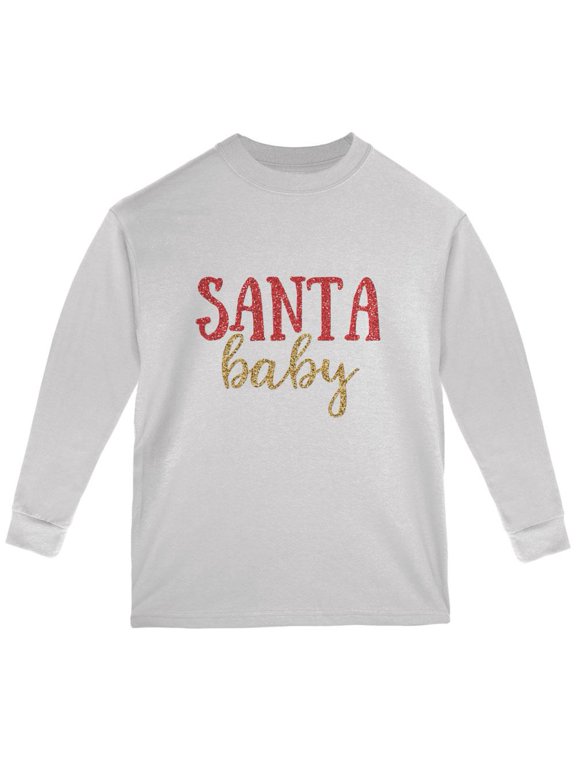 Christmas Santa Baby Youth Long Sleeve T Shirt White YXL