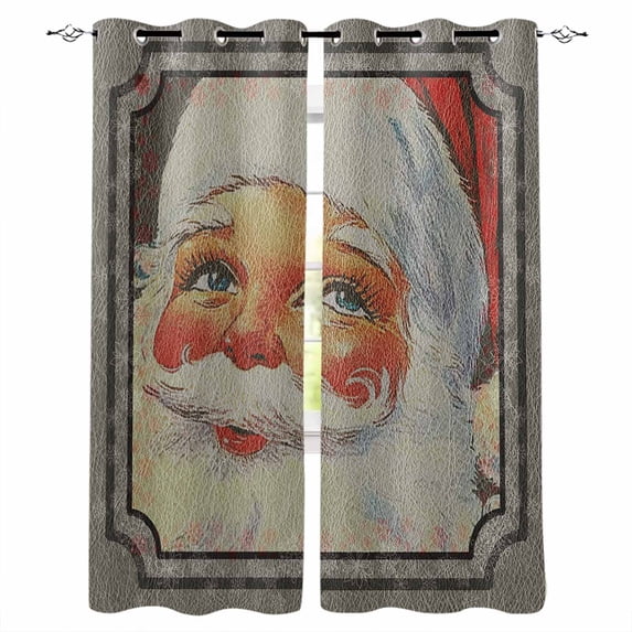 Christmas Santa Blackout Curtains for Bedroom/Living Room, Thermal Insulated Kitchen Curtains, Xmas Vintage Rustic Grey Grommet Darkening Window Treatment Drapes 52"x72"x2