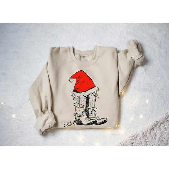 Christmas Santa Boots Sweatshirt, Western Christmas Shirt, Merry Christmas, Christmas Shirt, Christmas Cowgirl Sweater