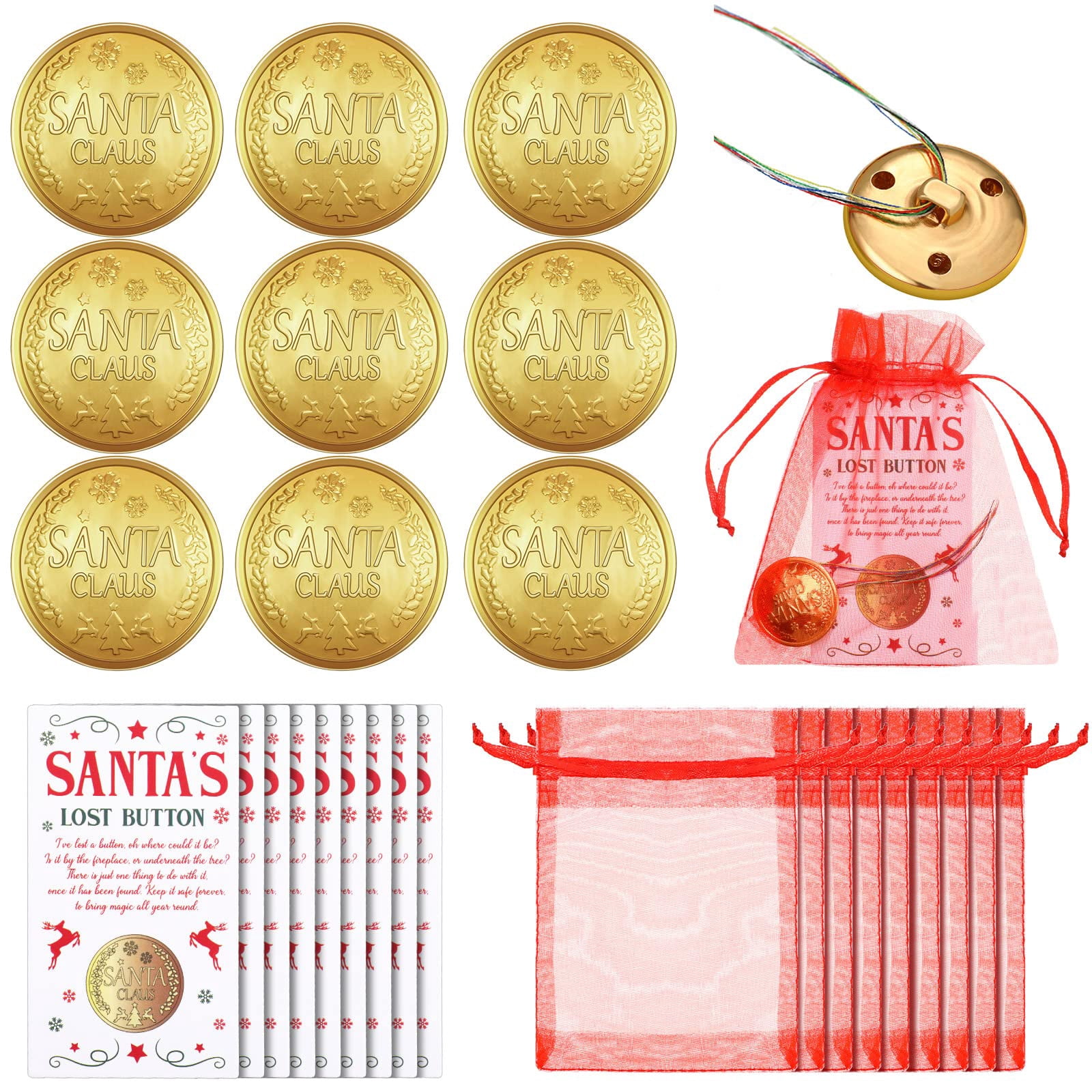 Christmas Santa Button Set with Cards Bags and Thread 9 Piece - Walmart.com