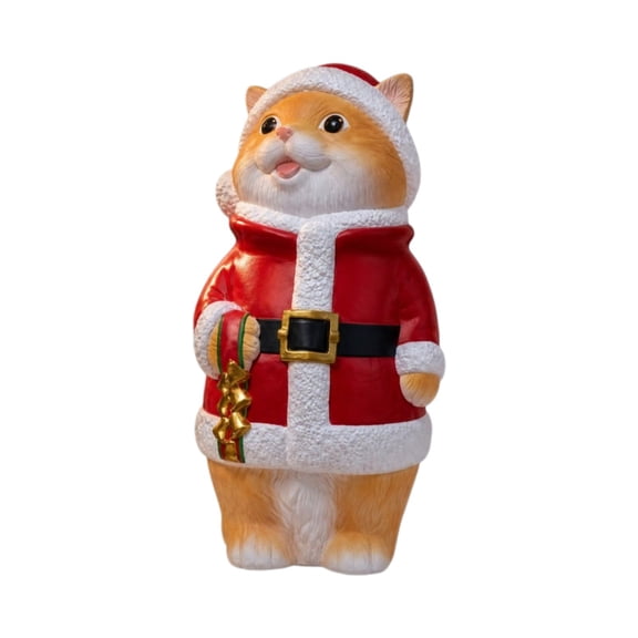 Christmas Santa Cat Resin Figurine, Orange Tabby in Santa Outfit for Porch Mantel Tabletop