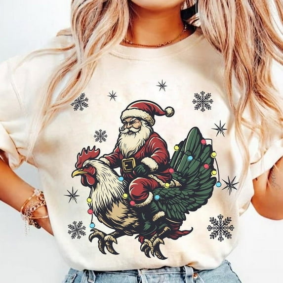 Christmas Santa Chicken Western Shirt, Cowboy Christmas Shirt, Christmas Chicken Howdy Shirt, Funny Christmas Santa Shirt, Western Chicken Shirt