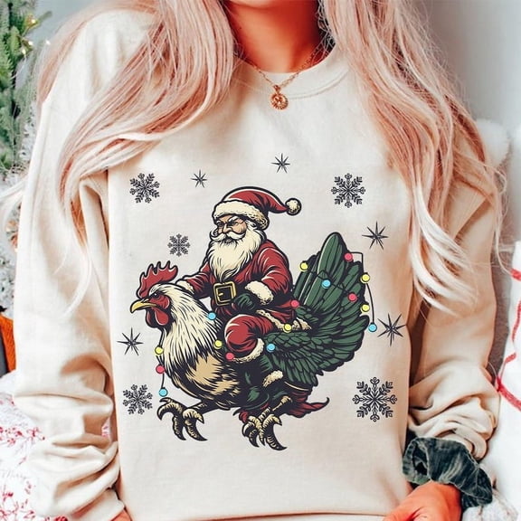 Christmas Santa Chicken Western Sweatshirt, Cowboy Christmas Shirt, Christmas Chicken Howdy Sweatshirt, Funny Santa Christmas Shirt, Western Chicken Shirt