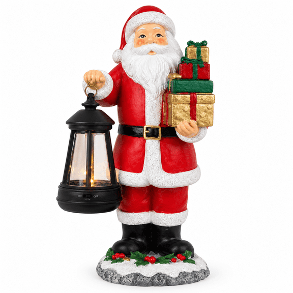 Christmas Santa Claus 8.4 Inch Hand-Painted Resin Figurine with LED Lantern, Battery Operated, Perfect for Mantel and Tabletop Decor