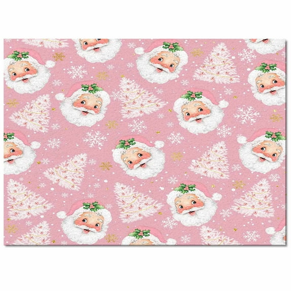Christmas Santa Claus Area Rug 2x3ft Christmas Tree Winter Snowflakes Pink Non-Slip Washable Square Rugs Soft Felt Indoor Floor Mat for Bedroom Kitchen Living Room Bathroom