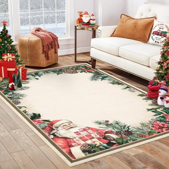 Christmas Santa Claus Area Rug,Washable Non Slip Carpet Rug for Entryway,Classic Christmas Mats for Front Door,Soft Low Pile Door Mat for Bedroom,Living Room, Laundry, Kitchen