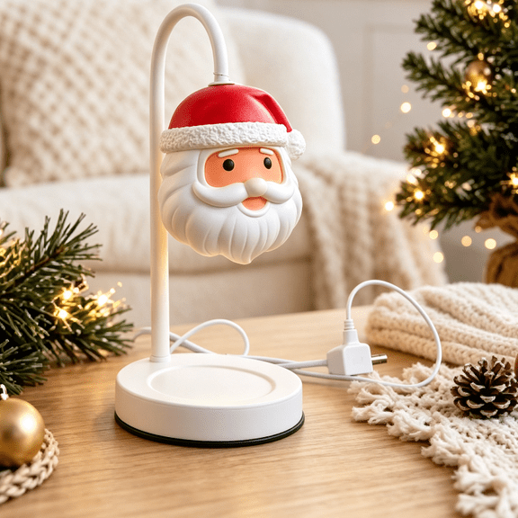 Christmas Santa Claus Bedside Table Lamp, Portable Desk Light Nightstand Lamp with Non Slip Base & Eye-Friendily Lampshade for Home School Office Decor