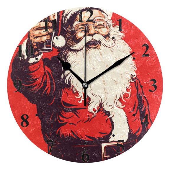 Christmas Santa Claus Beer Black 10 inch Wall Clocks Non Ticking Easy to Read Battery Decorative for Home Bathroom Kitchen Bedroom Living Room