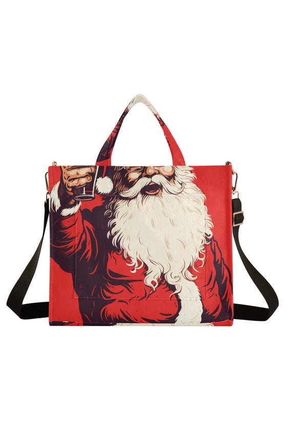 Christmas Santa Claus Beer Corduroy Tote Bag Handbag Large Messenger Bag Shoulder Crossbody Zipper Bag Purse