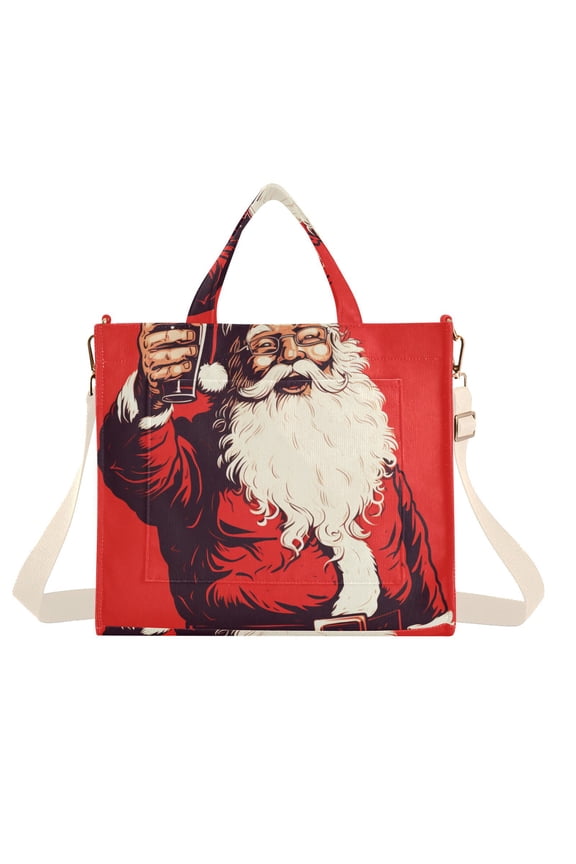 Christmas Santa Claus Beer Corduroy Tote Bag Handbag Large Messenger Bag Shoulder Crossbody Zipper Bag Purse