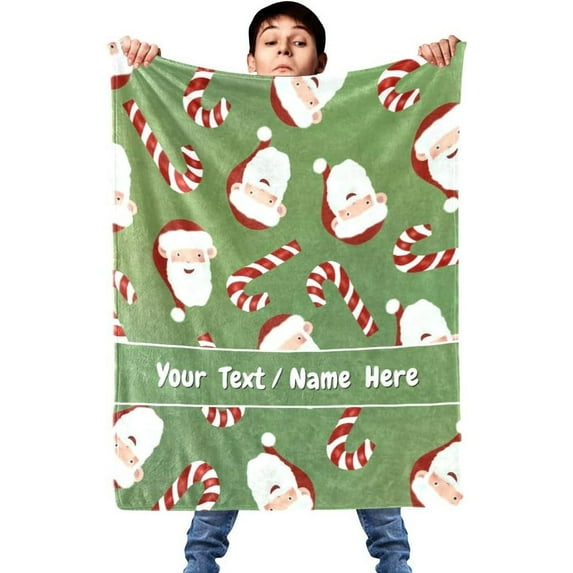 Christmas Santa Claus Blanket, Customized Blanket with Name, Personalized Blanket Throw Blankets for Adult Kid Christmas, 30" x 40"