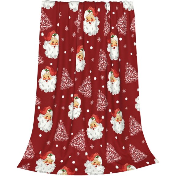 Christmas Santa Claus Blankets, Xmas Soft Lightweight Anti Pilling Aldult Fleece Blanket for Women, 50x60 Inches Winter Tree Snowflake Red Decorative Blanket for Chair Couch Living Bedroomn
