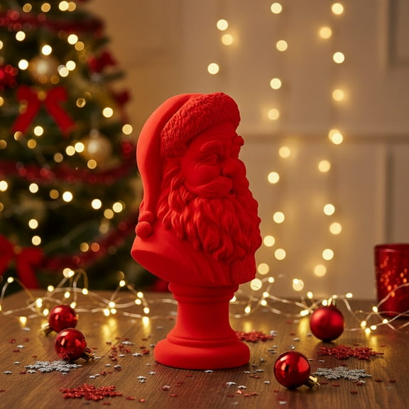 Christmas Santa Claus Bust - Resin Half-Body Sculpture, Classic Christmas Tabletop Centerpiece Festive Mantel Shelf Holiday Statue