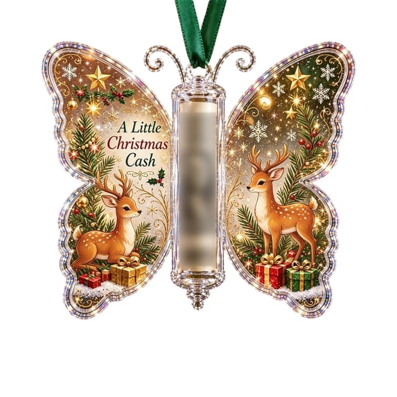 Christmas Santa Claus Butterfly Cash Holder Acrylic Ornament, Tree Hanging Gift Decoration