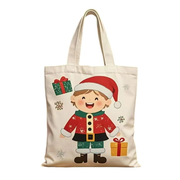Christmas Santa Claus Canvas Tote Bag, Reusable Shopping Bag with Apple Print Design, Spacious Holiday Gift Bag for Christmas Eve, 8.66 x 10.63 inch