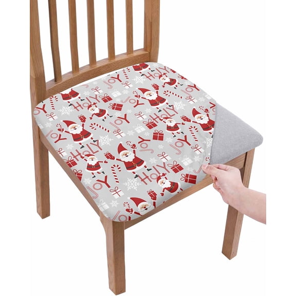 Christmas Santa Claus Chair Seat Covers for Dining Room Stretch Chair Seat Covers Set of 6, Xmas Snowflake New Year Chair Seat Protector Cushion Slipcovers for Kitchen Restaurant Office