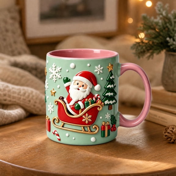 Christmas Santa Claus Coffee Mugs, Ceramic Coffee Cups with Handle for Tea, Soup, Latte, Hot Cocoa & Milk,Xmas Gift for Women Men Friends, Dishwasher Safe(C)