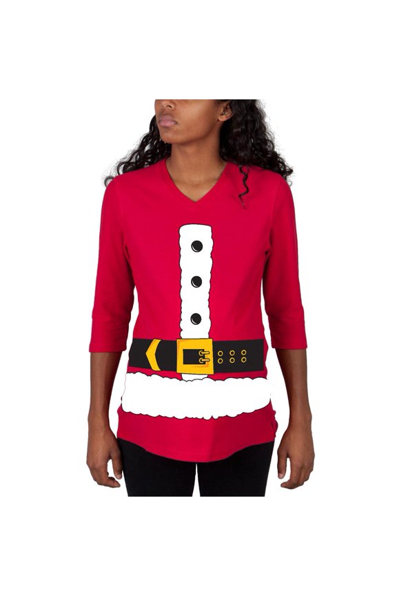 Christmas Santa Claus Costume Red Maternity 3/4 sleeve T-shirt - Large