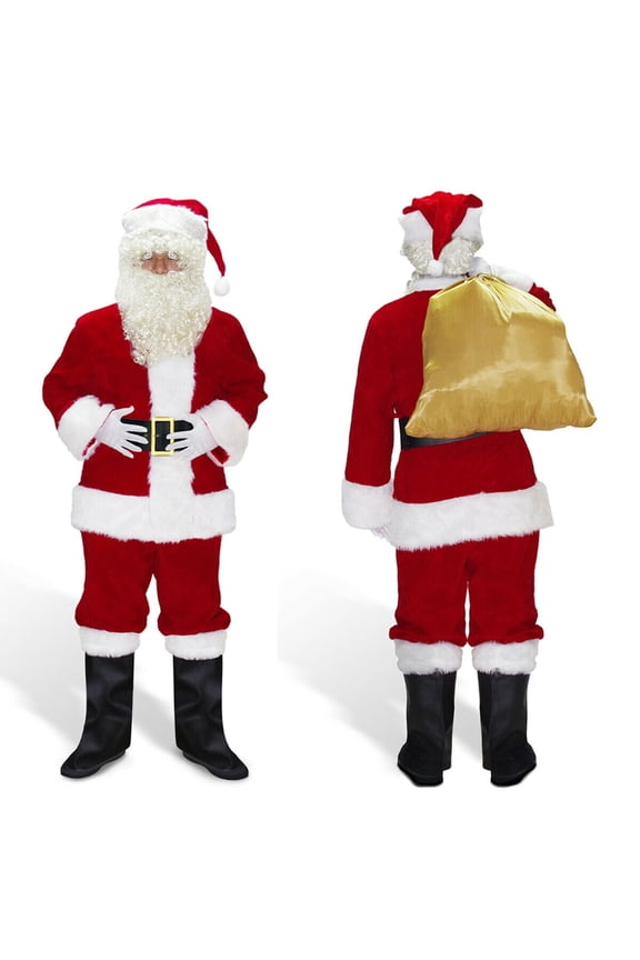 Christmas Santa Claus Costume Set 11PCS, Men's Santa Costume Deluxe Santa Suits -XL