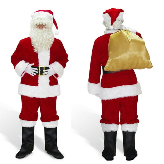 Christmas Santa Claus Costume Set 11PCS, Men's Santa Costume Deluxe Santa Suits -XXXL