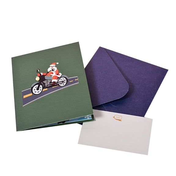Christmas Santa Claus Cycling 3D Pop-Up Greeting Card for Xmas New Year Postcard