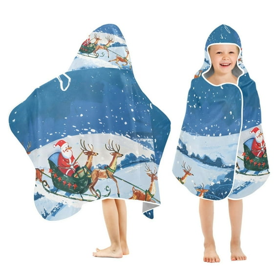 Christmas Santa Claus Deers Kids Hooded Beach Towel Baby Bath Poncho Towels with Hood Absorbent 50"x23.5" for Pool Swimming