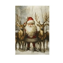 Christmas Santa Claus Deers in Forest Garden Flag House Banner 12" x 18" Double Sided Outdoor Yard Decoration