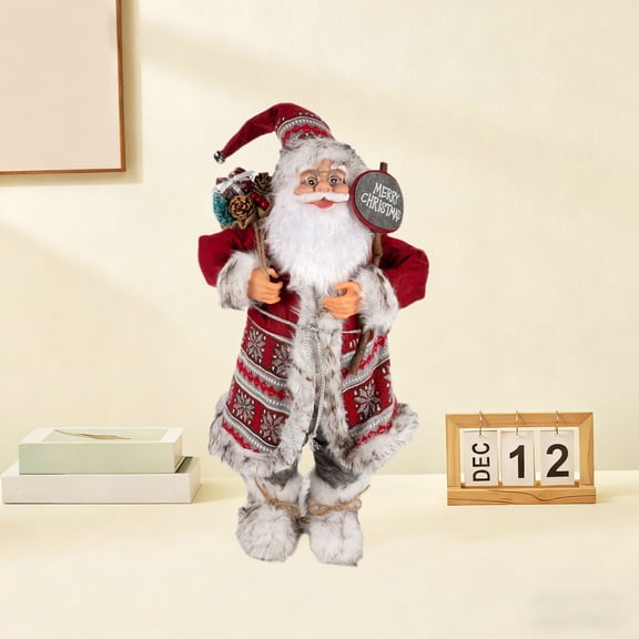 Christmas Santa Claus Doll, VVQ Standing Figurine Red Plastic Window Decoration Supplies Gift for Shelf Mantel Tabletop