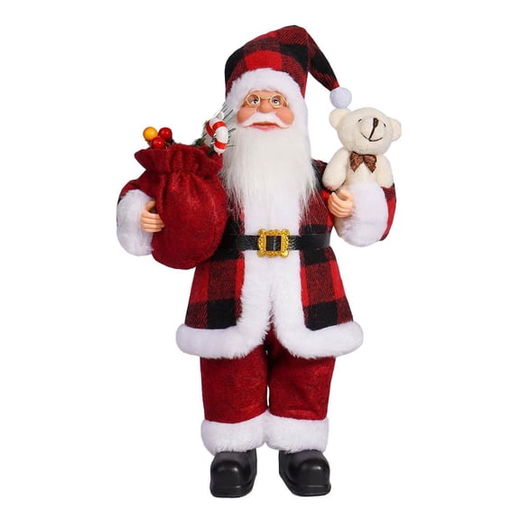 Christmas Santa Claus Dolls Standing Santa, 12" Santa Claus Decorations, Christmas Figurine Figure Decor for Holiday Party Home Decoration Gifts - Red&Black