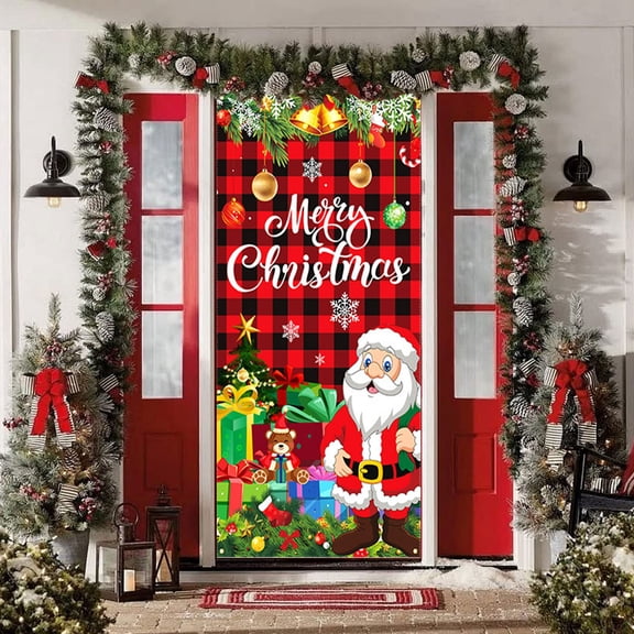 Christmas Santa Claus Door Cover 35x71 Inch Holiday Front Door Decoration Polyester Reusable Festive Home Decor