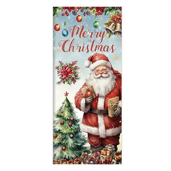 Christmas Santa Claus Door Cover – 83x35in Extra-Large Polyester Holiday Banner for Front Door, Wall or Indoor Outdoor Party Decoration
