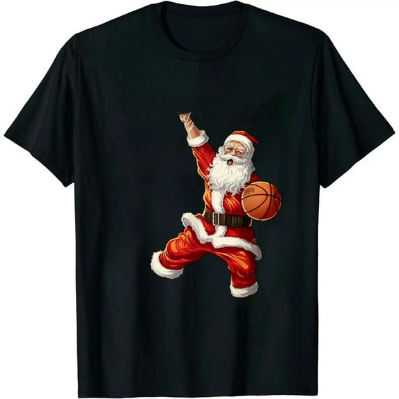Christmas Santa Claus Dunking A Basketball Boys Kids Xmas T-Shirt